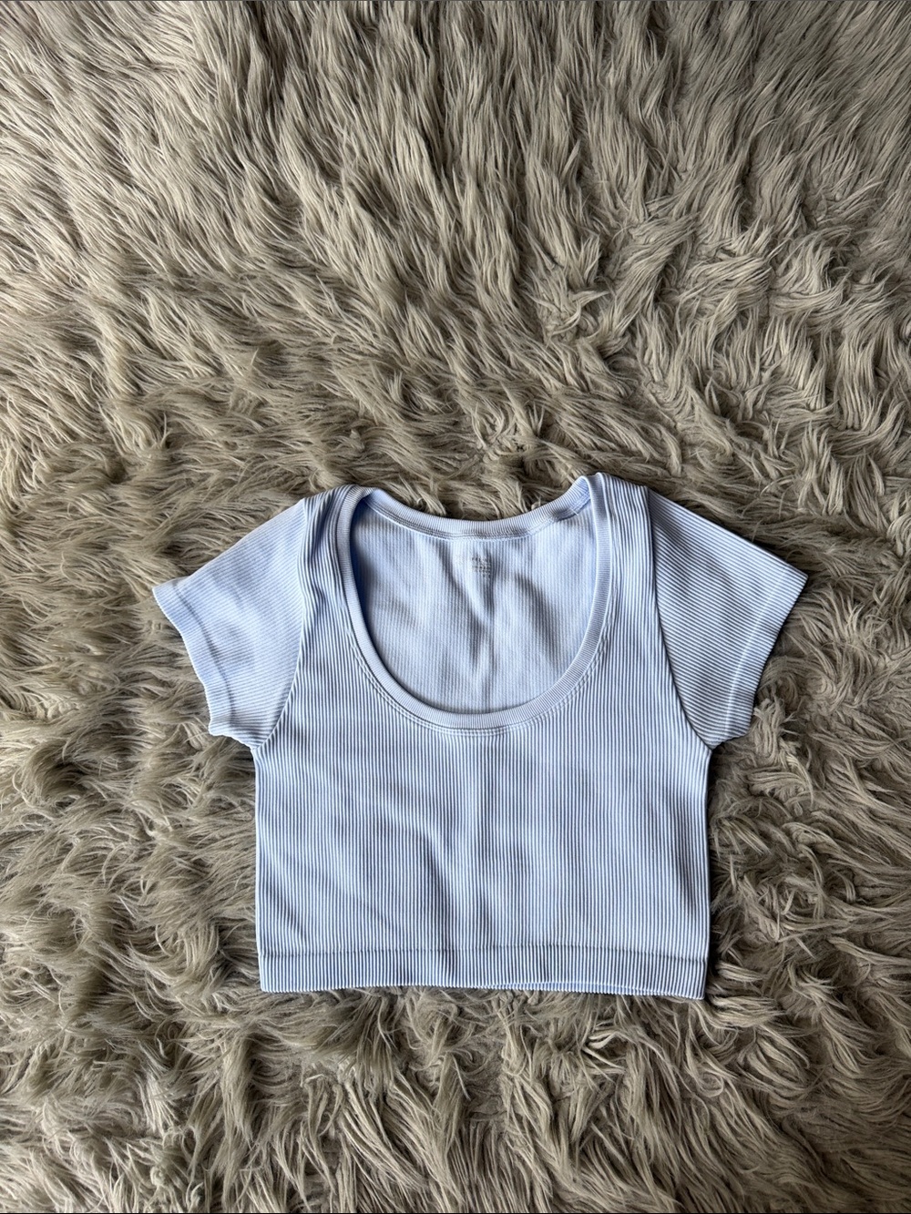 aerie Light Blue Ribbed Scoop Neck Crop Top